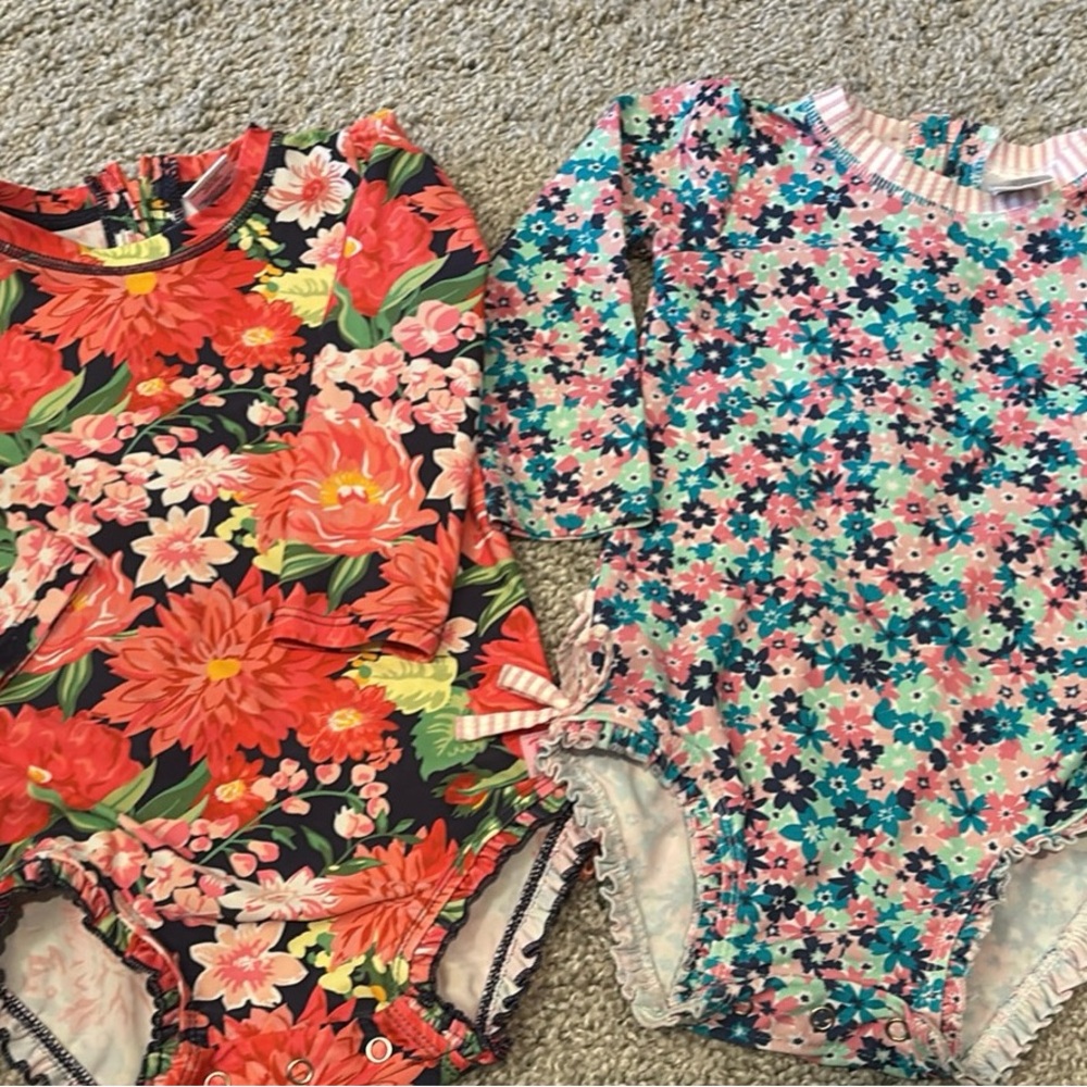 Ruffle Butts Red and Pink Rashguard Swimwear